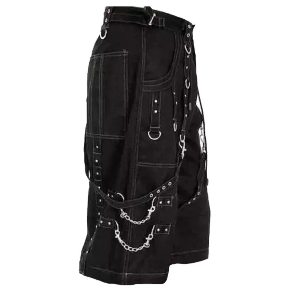 Men Handmade Gothic Bondage Grey Thread Cyber Punk Shorts Metal Studs Shorts - Picture 5 of 7